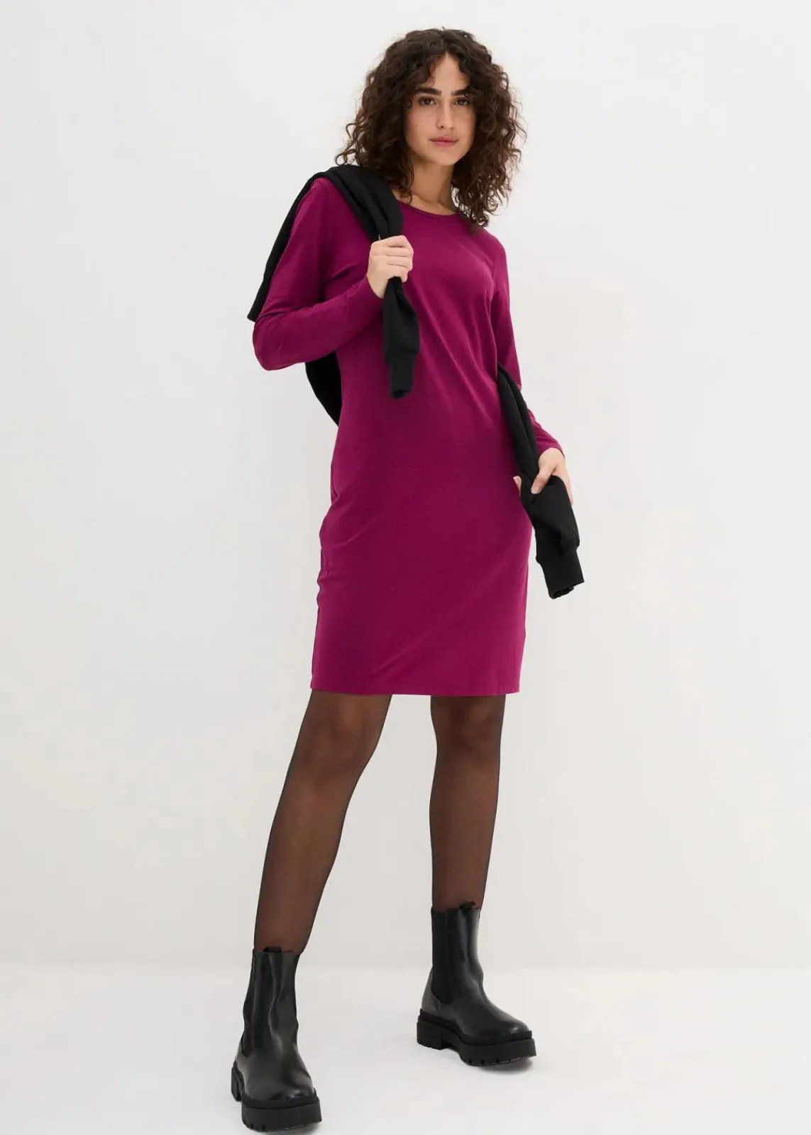 bonprix Kleider|Basics^Jerseykleid aus Baumwolle mit Stretch (2er Pack) beere/schwarz