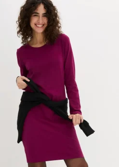 bonprix Kleider|Basics^Jerseykleid aus Baumwolle mit Stretch (2er Pack) beere/schwarz