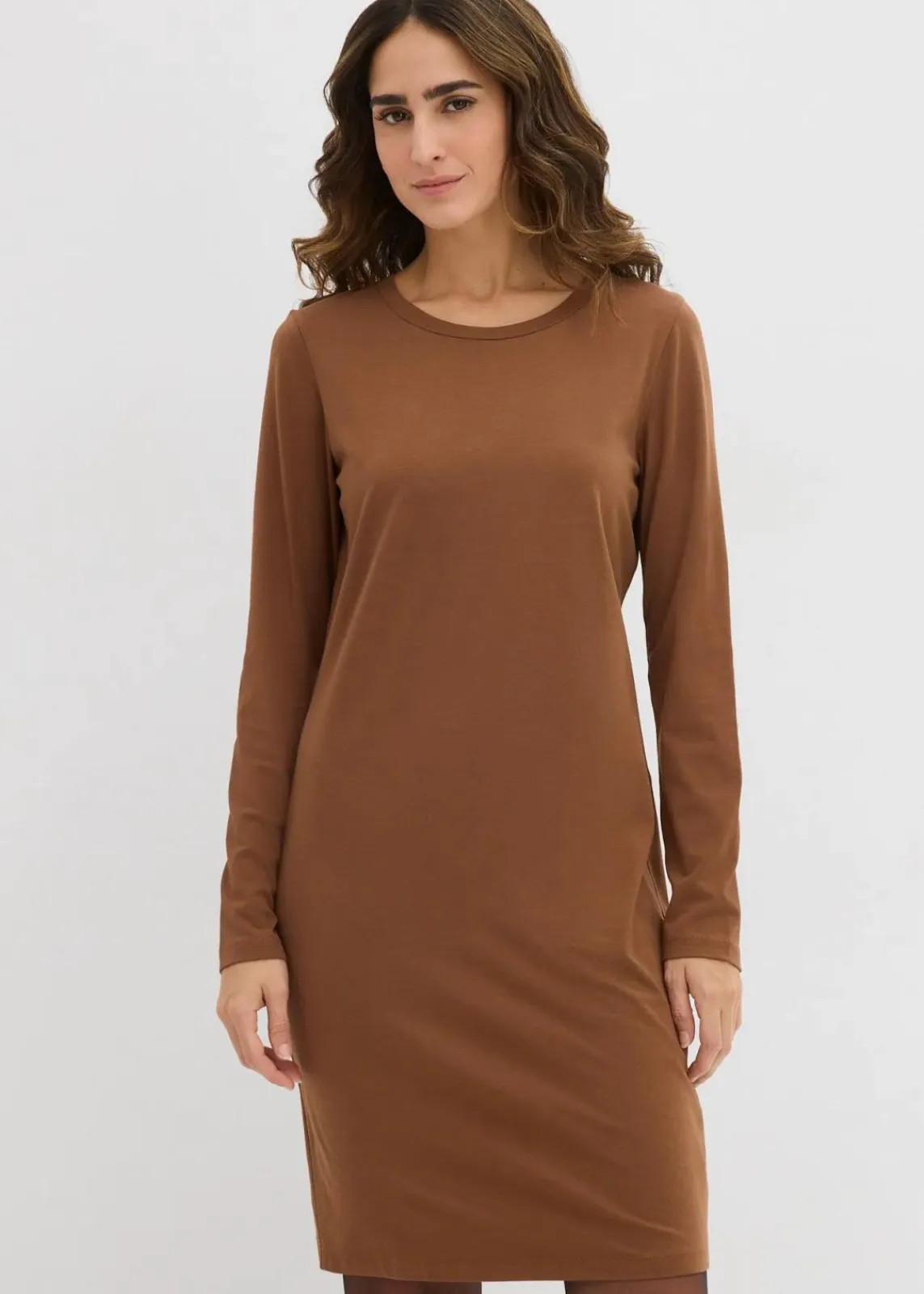 bonprix Kleider|Basics^Jerseykleid aus Baumwolle mit Stretch (2er Pack) pimentbraun/weinrot
