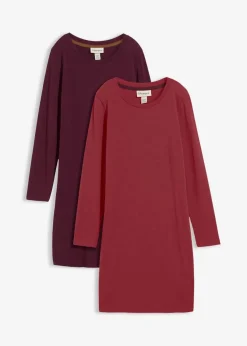 bonprix Bekleidung·Röcke|Bekleidung·Pullover & Strickjacken^Jerseykleid aus Baumwolle mit Stretch (2er Pack) anthrazit meliert+rubinrot