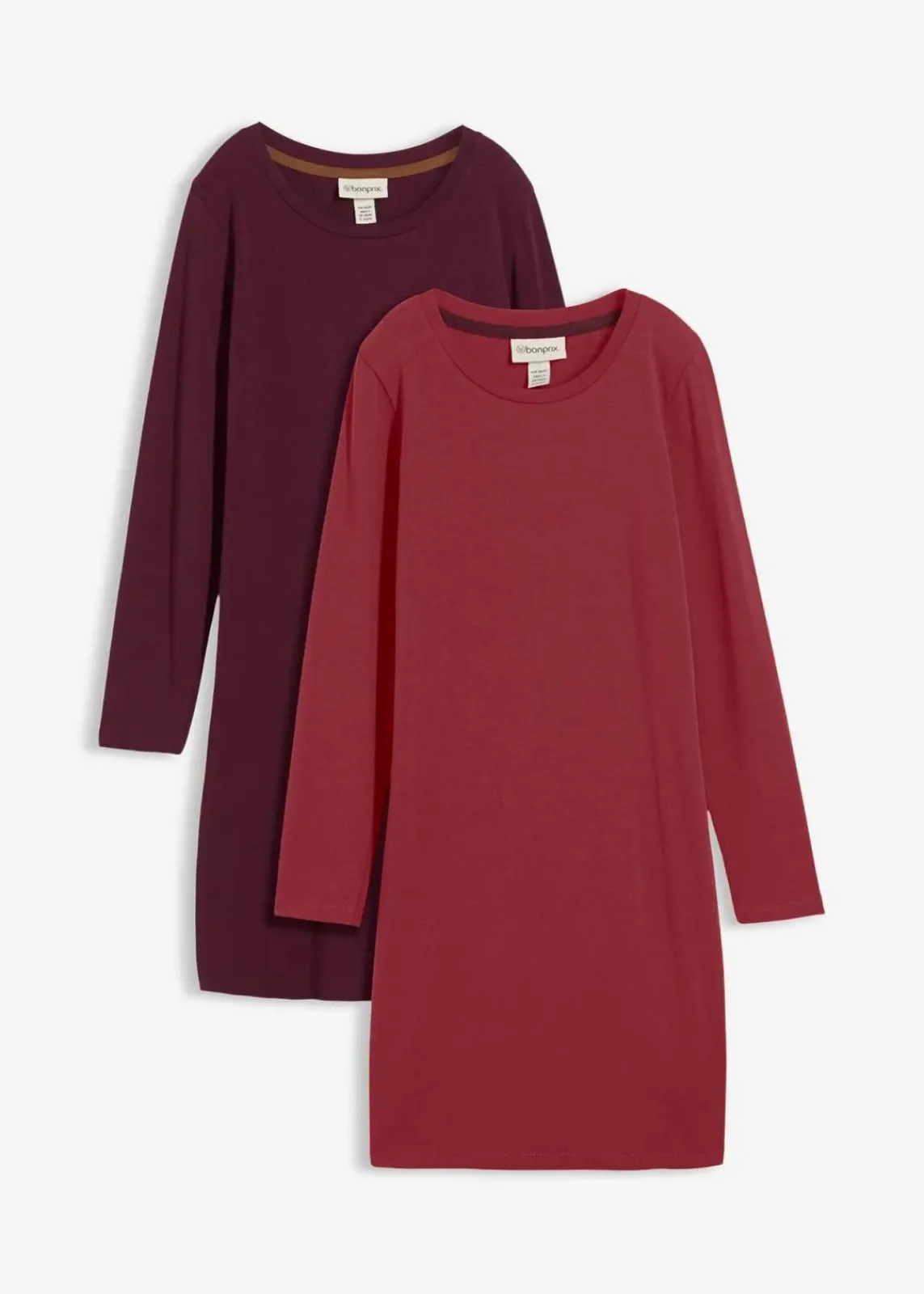 bonprix Bekleidung·Röcke|Bekleidung·Pullover & Strickjacken^Jerseykleid aus Baumwolle mit Stretch (2er Pack) anthrazit meliert+rubinrot