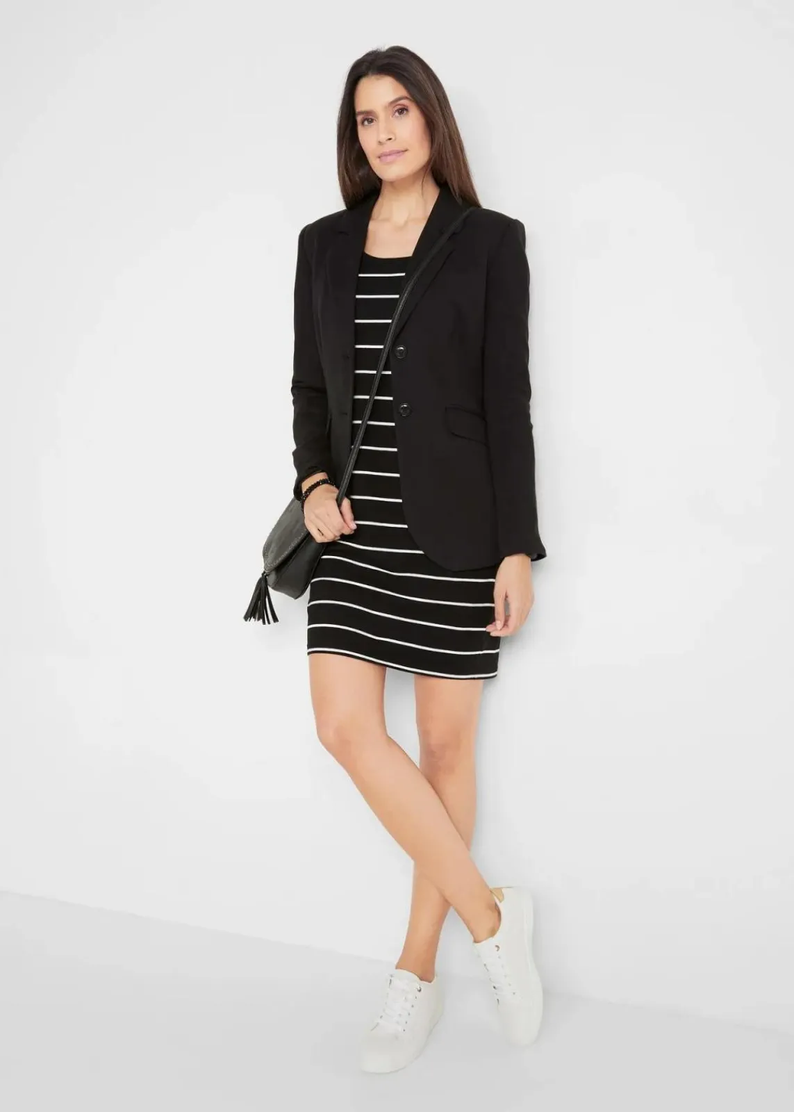 bonprix Kleider|Basics^Jerseykleid aus Baumwolle mit Stretch schwarz/weiß gestreift