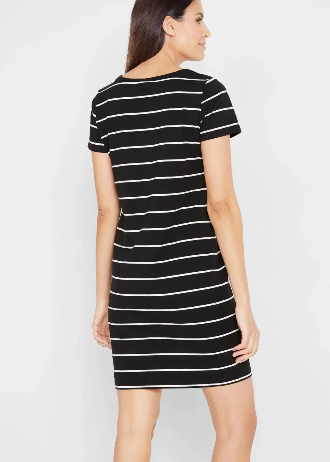 bonprix Kleider|Basics^Jerseykleid aus Baumwolle mit Stretch schwarz/weiß gestreift