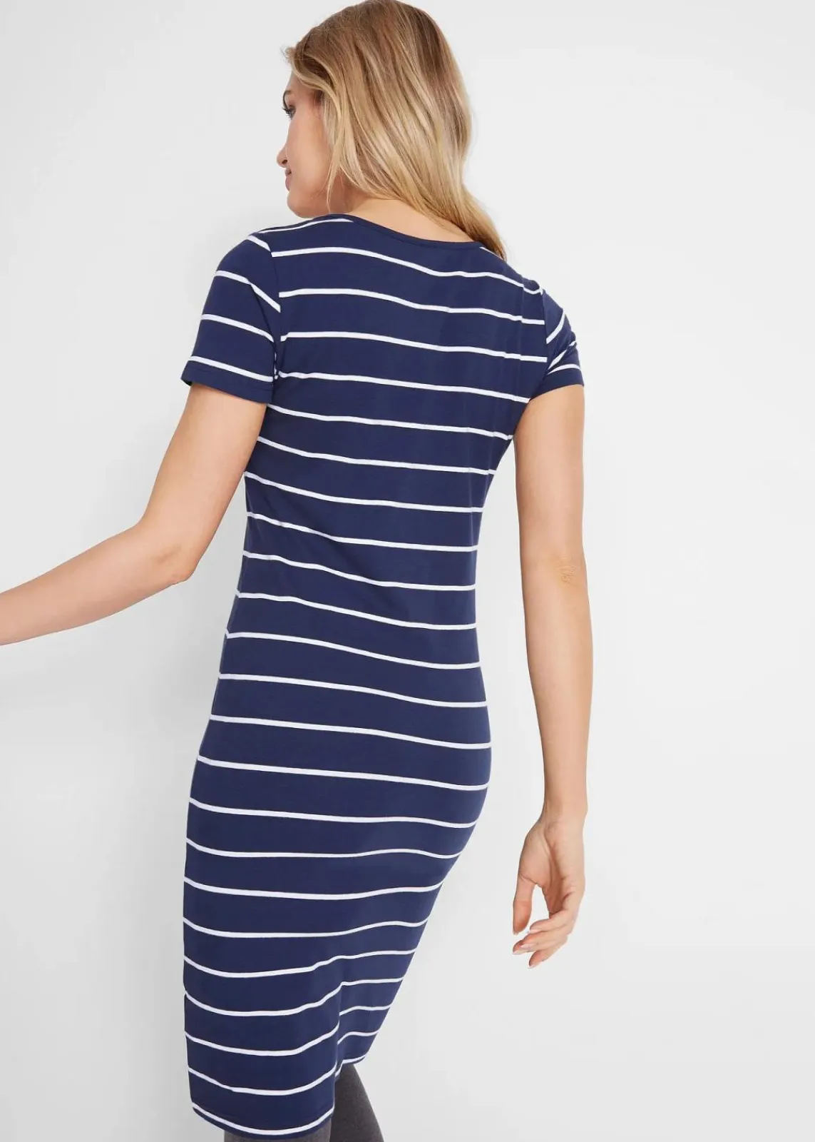 bonprix Basics|Kleider^Jerseykleid aus Baumwolle mit Stretch dunkelblau/weiß gestreift