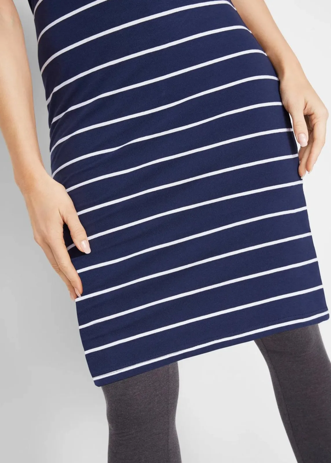 bonprix Basics|Kleider^Jerseykleid aus Baumwolle mit Stretch dunkelblau/weiß gestreift