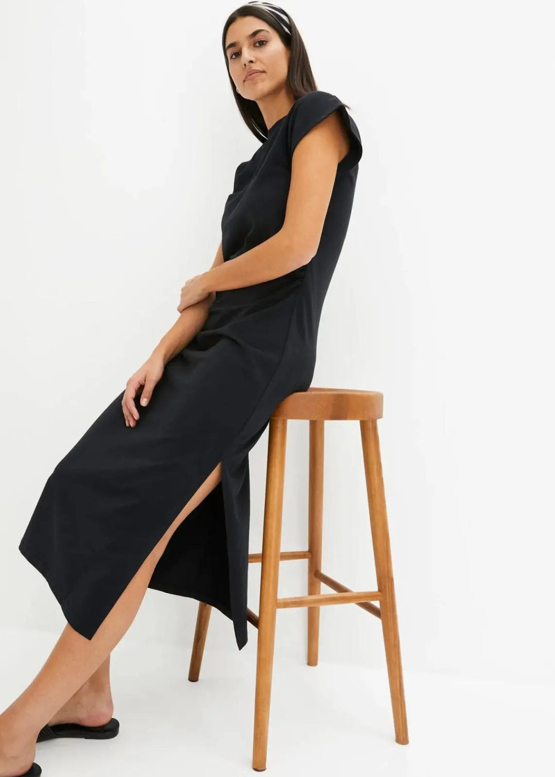 bonprix Bekleidung·Pullover & Strickjacken^Jerseykleid aus Baumwolle mit Stretch schwarz