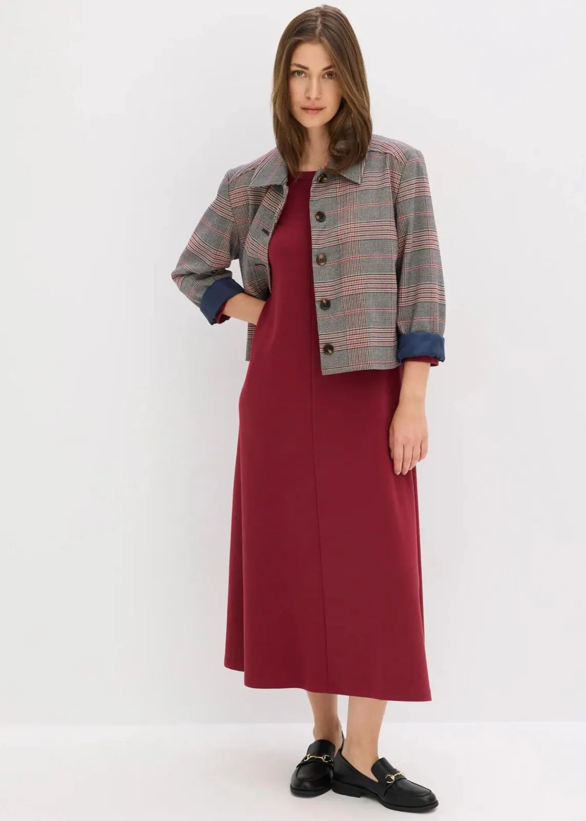 bonprix Kleider^Jerseykleid aus bequemen Punto di Roma pflaumenrot