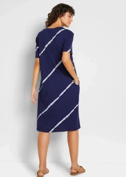 bonprix Bekleidung·Pullover & Strickjacken|Kleider^Jerseykleid aus Bio-Baumwolle mitternachtsblau/weiß bedruckt