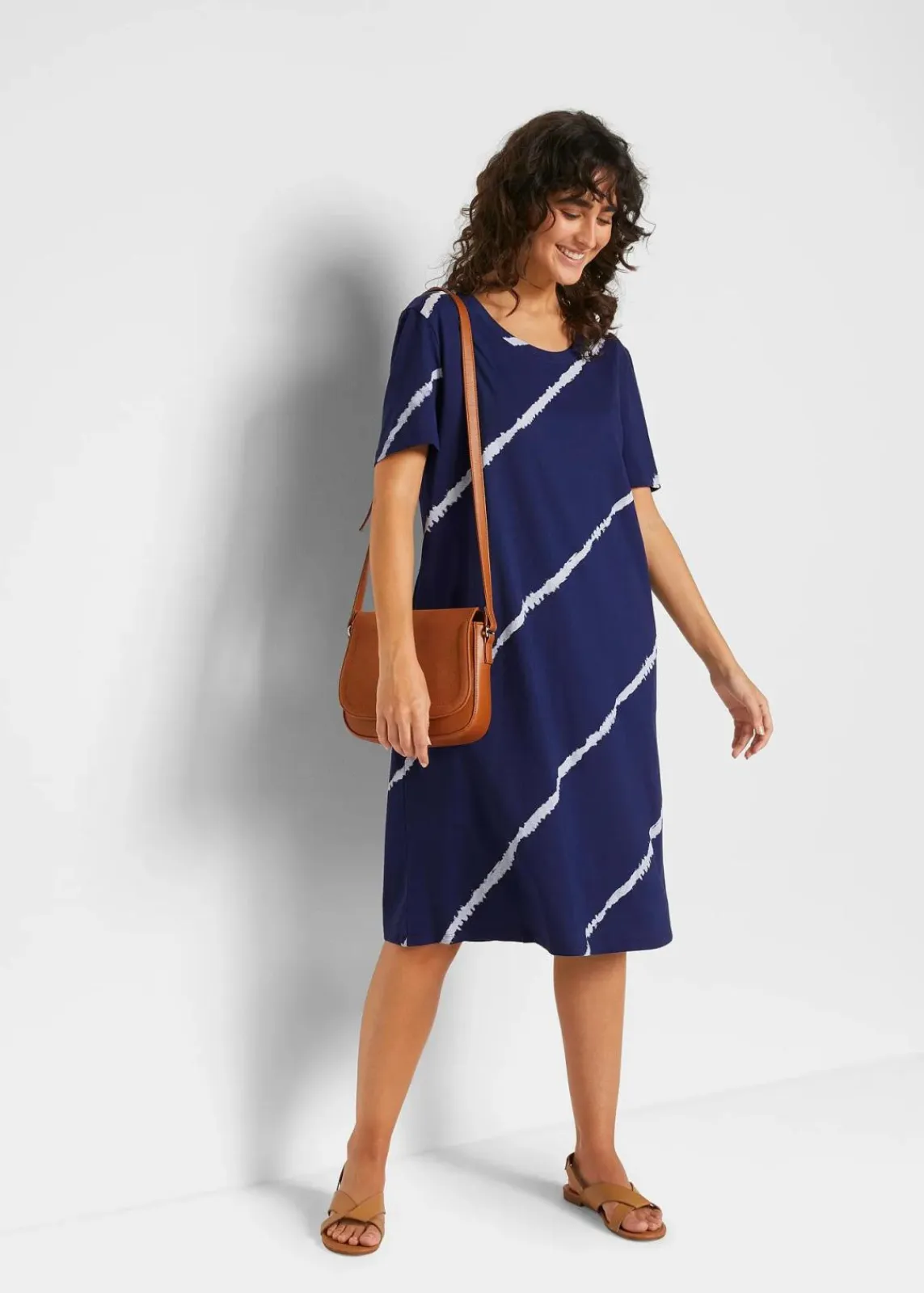 bonprix Bekleidung·Pullover & Strickjacken|Kleider^Jerseykleid aus Bio-Baumwolle mitternachtsblau/weiß bedruckt