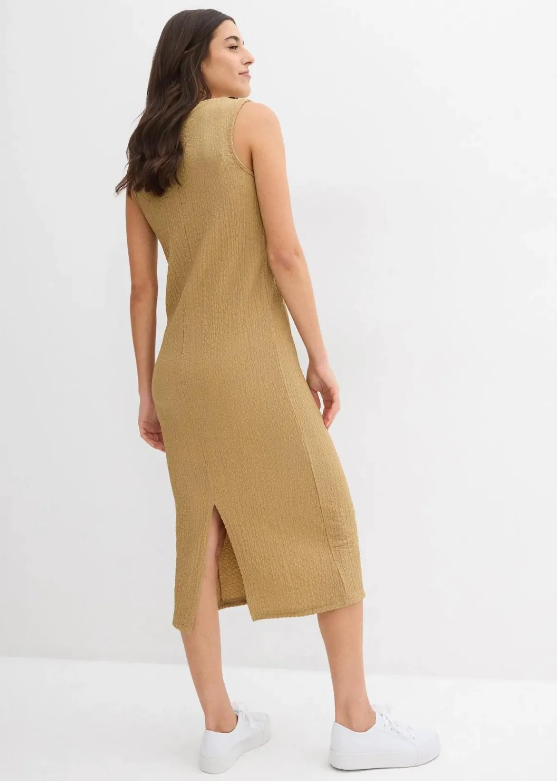 bonprix Bekleidung·Pullover & Strickjacken|Kleider^Jerseykleid aus Borkencrepe khakibraun
