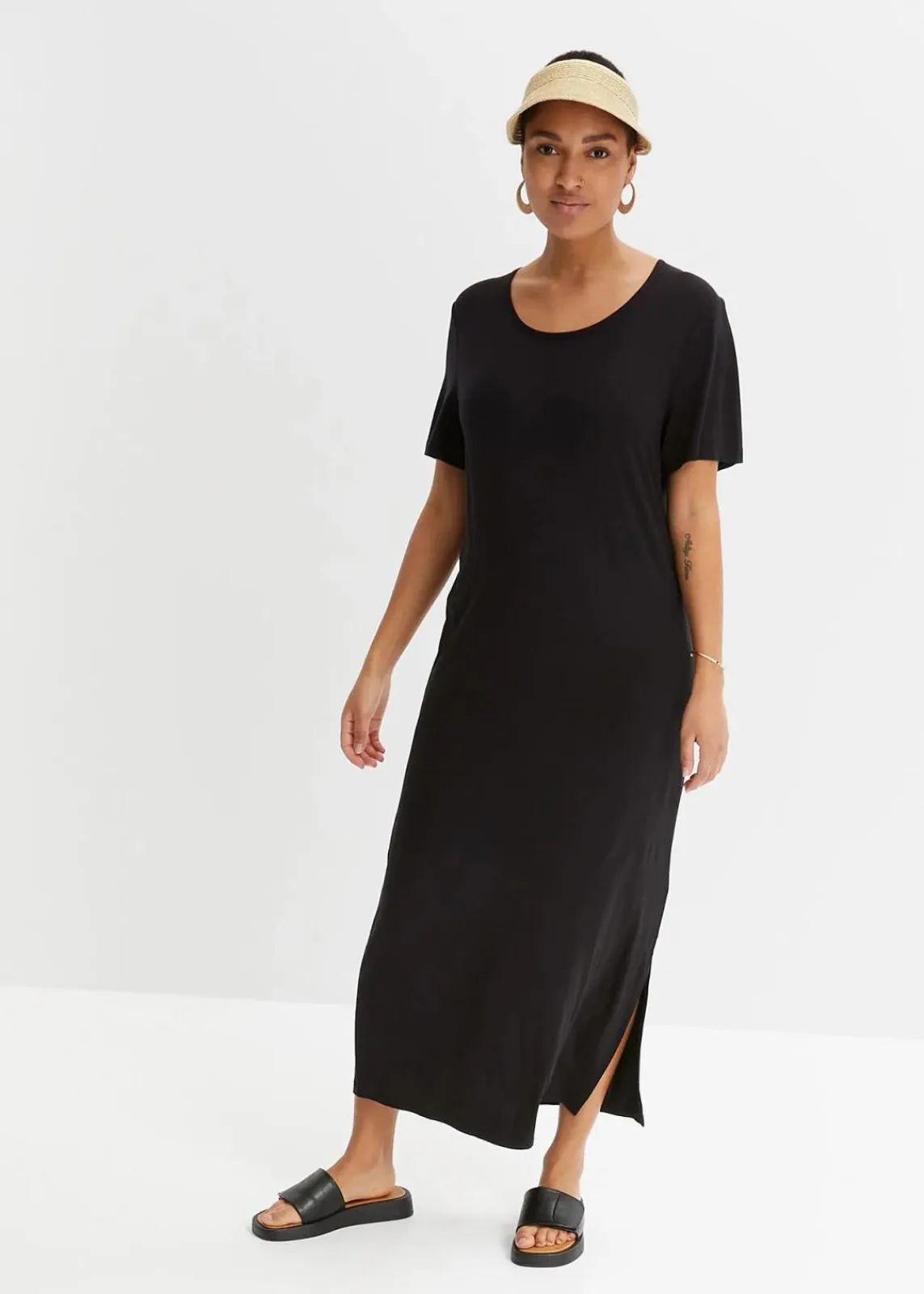 bonprix Bekleidung·Pullover & Strickjacken|Kleider^Jerseykleid aus fließendem Viskose-Mix schwarz