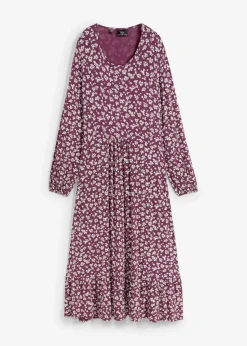 bonprix Bekleidung·Pullover & Strickjacken|Kleider^Jerseykleid aus fließendem Viskose-Mix aubergine geblümt