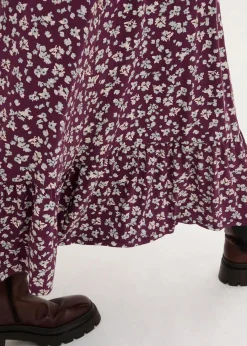 bonprix Bekleidung·Pullover & Strickjacken|Kleider^Jerseykleid aus fließendem Viskose-Mix aubergine geblümt