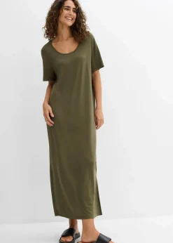 bonprix Nachhaltigere Materialien|Kleider^Jerseykleid aus fließendem Viskose-Mix dunkeloliv