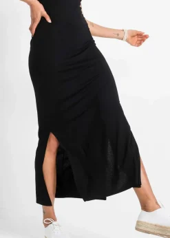 bonprix Kurzgrößen|Bekleidung·Pullover & Strickjacken^Jerseykleid aus fließendem Viskose-Elasthan-Mix schwarz