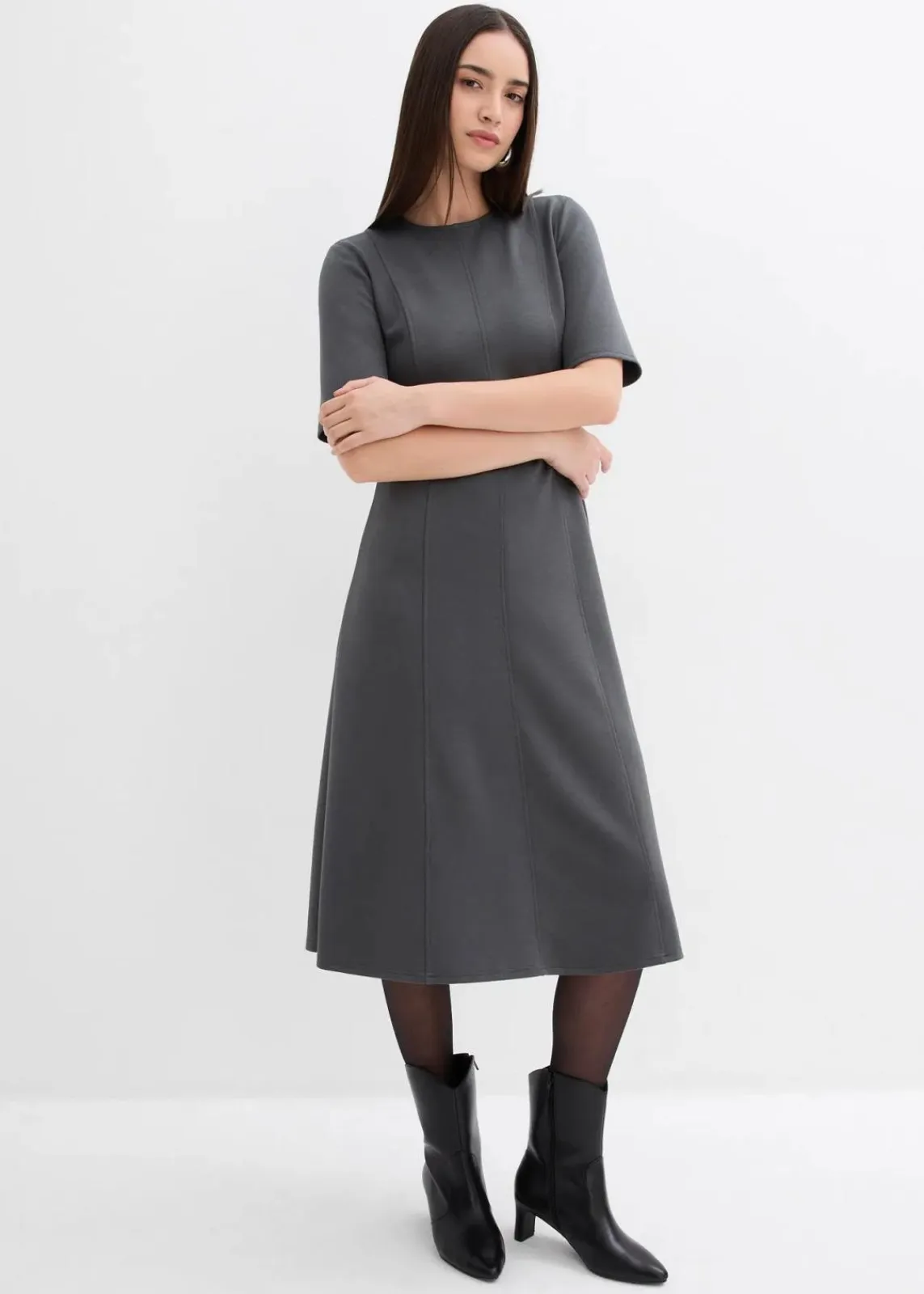 bonprix Bekleidung·Pullover & Strickjacken|Kleider^Jerseykleid aus fließendem Viskose-Mix anthrazit