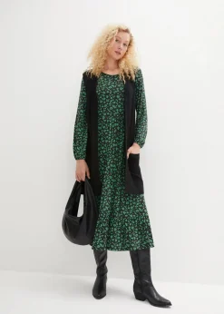 bonprix Kleider|Bekleidung·Pullover & Strickjacken^Jerseykleid aus fließendem Viskose-Mix opalgrün geblümt