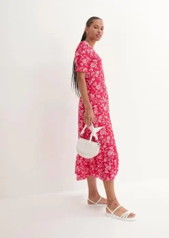 bonprix Nachhaltigere Materialien|Kleider^Jerseykleid aus fließender Viskose granatrot/perlrosa geblümt