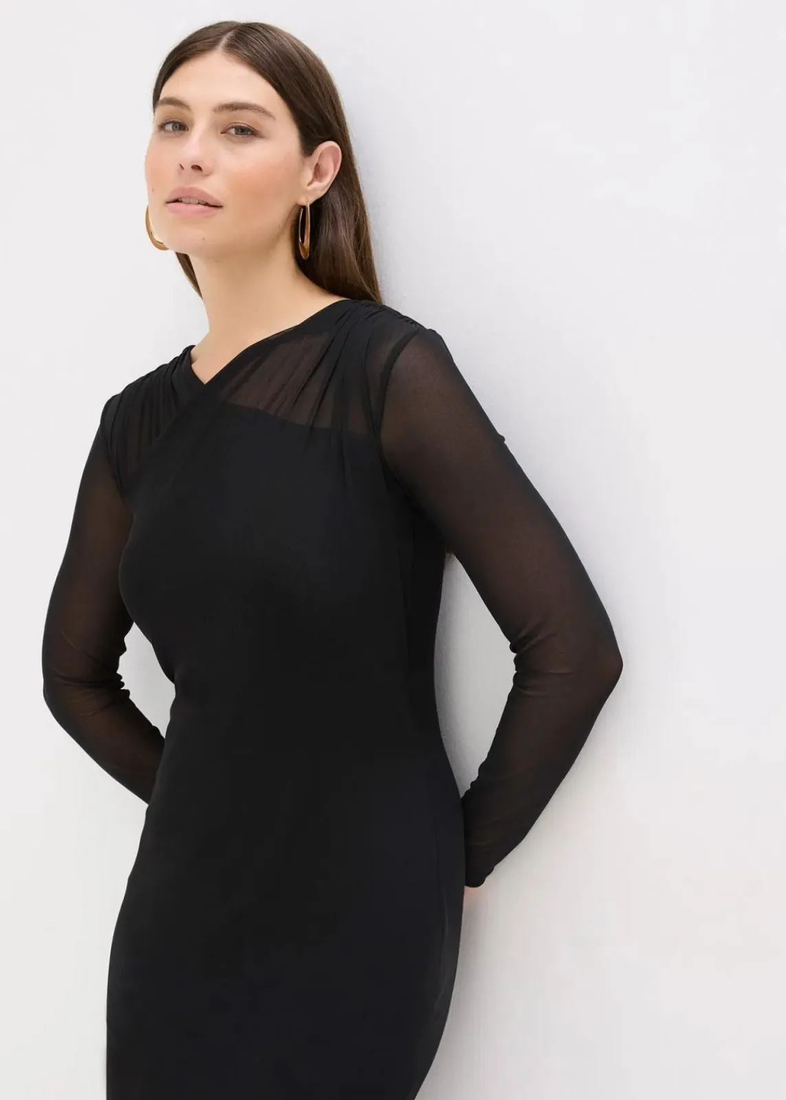 bonprix Bekleidung·Pullover & Strickjacken|Kleider^Jerseykleid aus Mesh schwarz