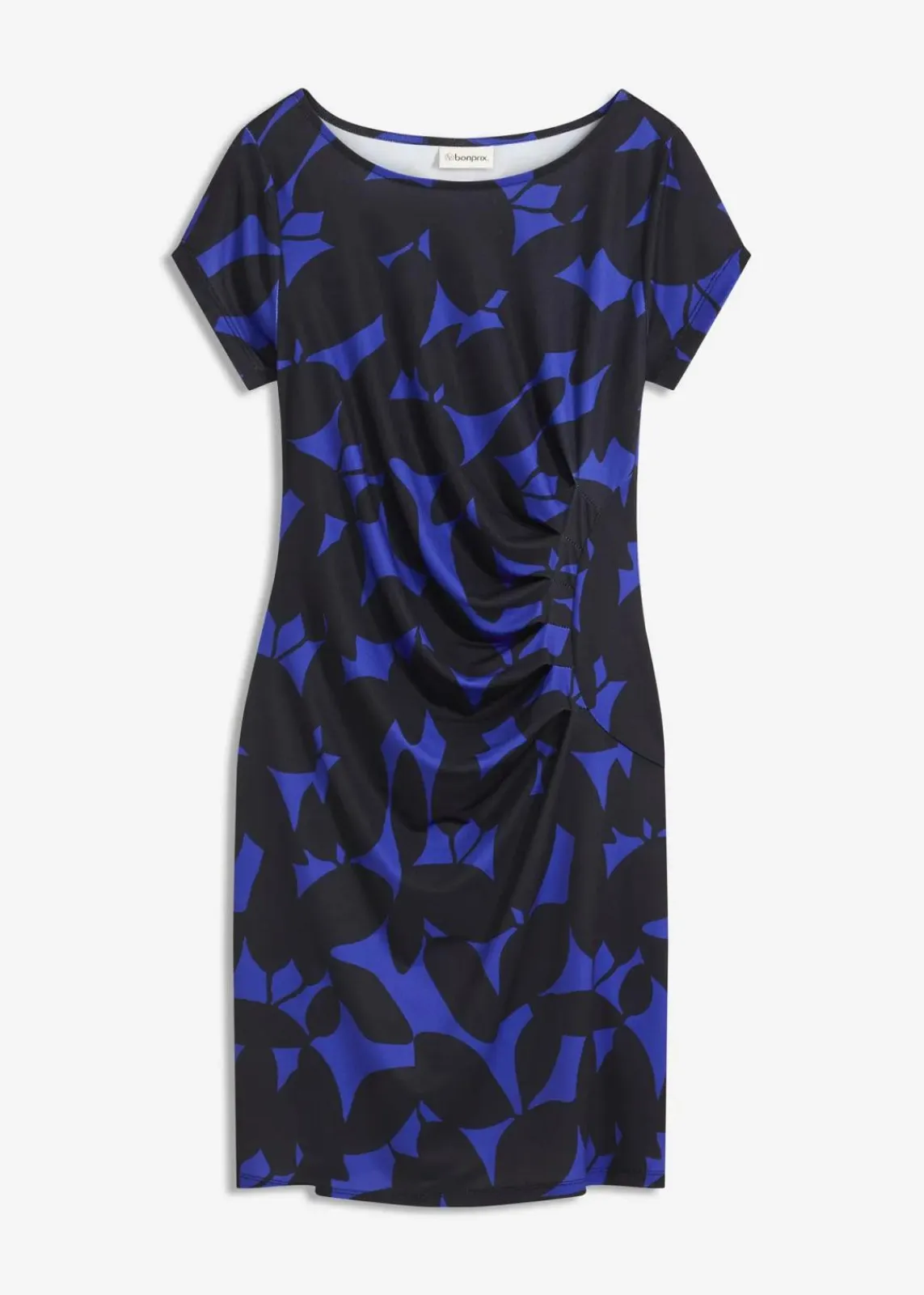 bonprix Nachhaltigere Materialien|Kleider^Jerseykleid aus recyceltem Polyester saphirblau/schwarz geblümt