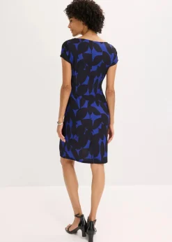 bonprix Nachhaltigere Materialien|Kleider^Jerseykleid aus recyceltem Polyester saphirblau/schwarz geblümt