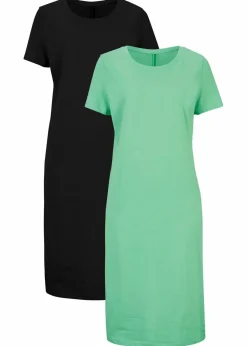 bonprix Bekleidung·Röcke|Bekleidung·Pullover & Strickjacken^Jerseykleid aus reiner Baumwolle (2er Pack) mint + schwarz