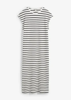 bonprix Bekleidung·Pullover & Strickjacken|Kleider^Jerseykleid aus reiner Baumwolle wollweiß/schwarz gestreift
