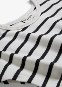 bonprix Bekleidung·Pullover & Strickjacken|Kleider^Jerseykleid aus reiner Baumwolle wollweiß/schwarz gestreift