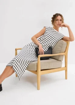 bonprix Bekleidung·Pullover & Strickjacken|Kleider^Jerseykleid aus reiner Baumwolle wollweiß/schwarz gestreift