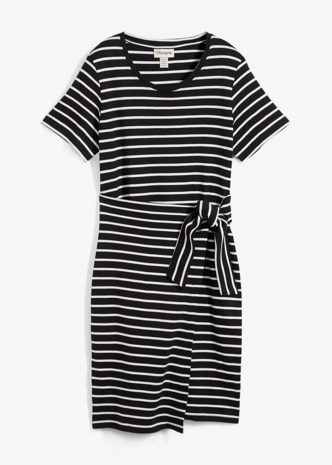 bonprix Bekleidung·Pullover & Strickjacken|Kleider^Jerseykleid aus reiner Baumwolle schwarz/wollweiß gestreift