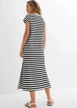 bonprix Nachhaltigere Materialien|Kleider^Jerseykleid aus reiner Baumwolle schwarz/wollweiß gestreift