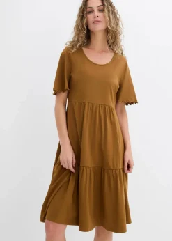 bonprix Nachhaltigere Materialien|Kleider^Jerseykleid aus reiner Baumwolle cognac braun