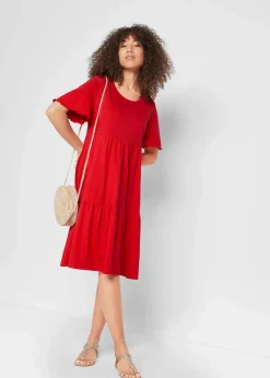 bonprix Nachhaltigere Materialien|Kleider^Jerseykleid aus reiner Baumwolle tomatenrot