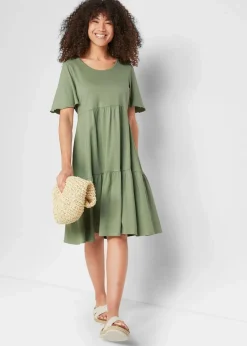 bonprix Nachhaltigere Materialien|Kleider^Jerseykleid aus reiner Baumwolle piniengrün