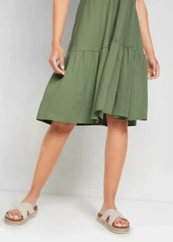 bonprix Nachhaltigere Materialien|Kleider^Jerseykleid aus reiner Baumwolle piniengrün
