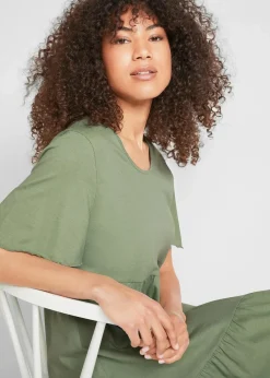 bonprix Nachhaltigere Materialien|Kleider^Jerseykleid aus reiner Baumwolle piniengrün