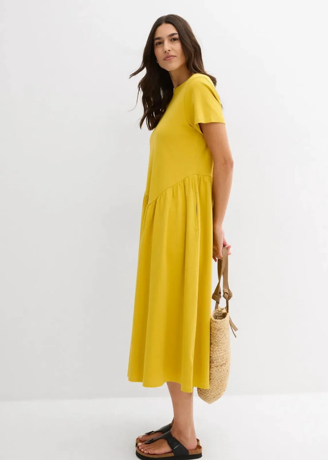 bonprix Kleider|Bekleidung·Pullover & Strickjacken^Jersey-Kleid aus reiner Bio-Baumwolle lemoncurry