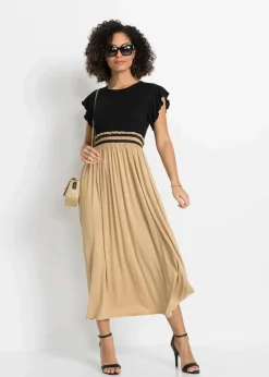 bonprix Kleider|Bekleidung·Pullover & Strickjacken^Jerseykleid aus Viskose schwarz/latte macchiato