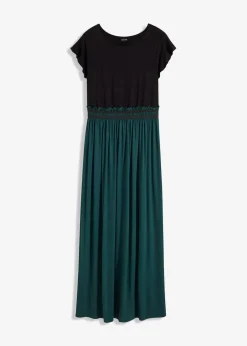 bonprix Bekleidung·Pullover & Strickjacken|Kleider^Jerseykleid aus Viskose schwarz/tiefgrün