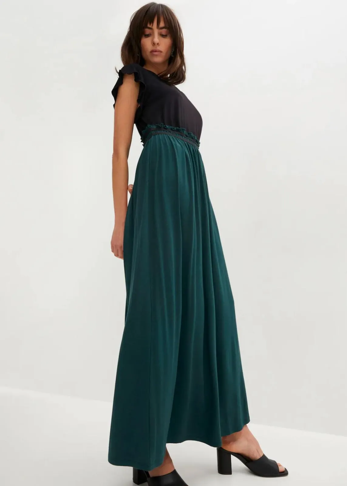 bonprix Bekleidung·Pullover & Strickjacken|Kleider^Jerseykleid aus Viskose schwarz/tiefgrün