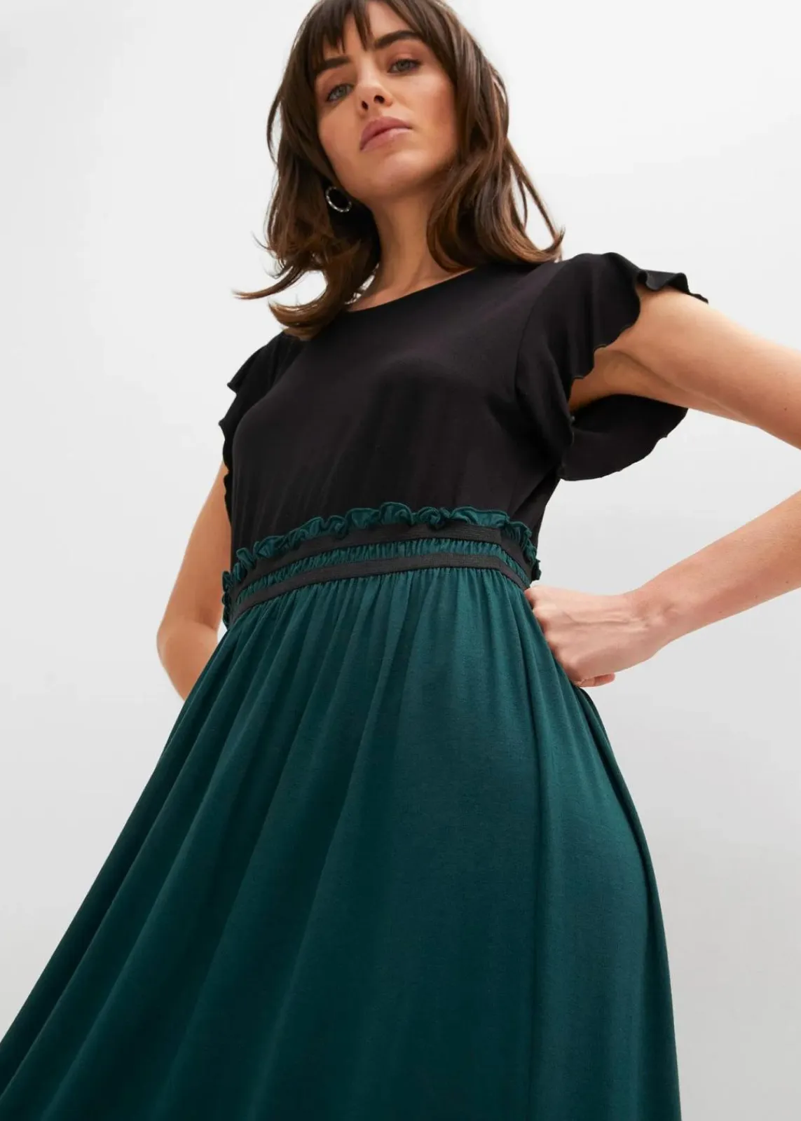 bonprix Bekleidung·Pullover & Strickjacken|Kleider^Jerseykleid aus Viskose schwarz/tiefgrün