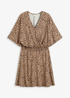 bonprix Bekleidung·Pullover & Strickjacken|Nachhaltigere Materialien^Jerseykleid aus Viskose-Mix beige leo bedruckt
