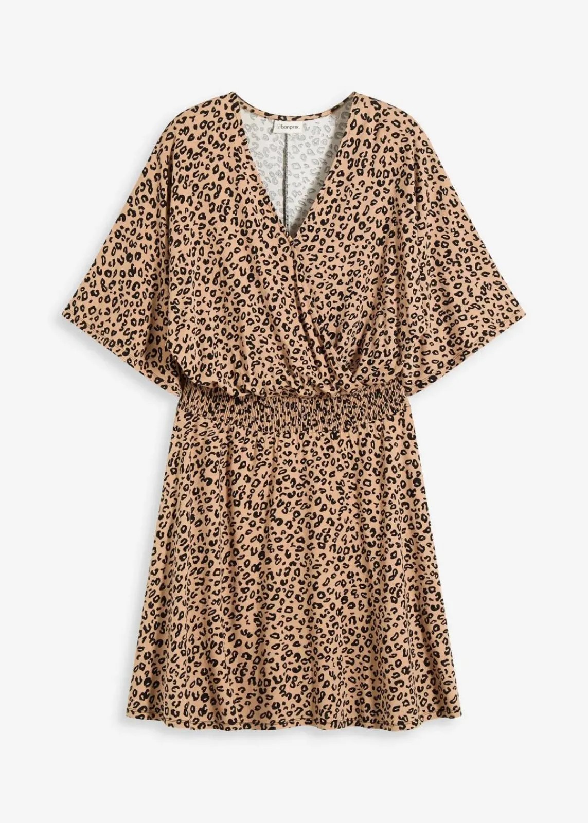 bonprix Bekleidung·Pullover & Strickjacken|Nachhaltigere Materialien^Jerseykleid aus Viskose-Mix beige leo bedruckt