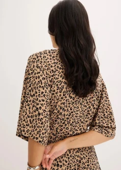 bonprix Bekleidung·Pullover & Strickjacken|Nachhaltigere Materialien^Jerseykleid aus Viskose-Mix beige leo bedruckt