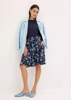 bonprix Kleider|Bekleidung·Pullover & Strickjacken^Jerseykleid aus Viskose-Mix dunkelblau/hellblau geblümt