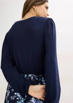 bonprix Bekleidung·Pullover & Strickjacken|Kleider^Jerseykleid aus Viskose-Mix dunkelblau/hellblau floral