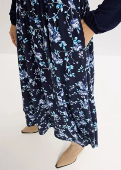bonprix Bekleidung·Pullover & Strickjacken|Kleider^Jerseykleid aus Viskose-Mix dunkelblau/hellblau floral