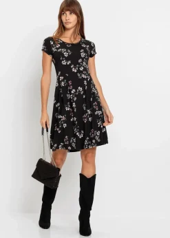 bonprix Kleider|Nachhaltigere Materialien^Jerseykleid aus Viskose-Mix schwarz geblümt
