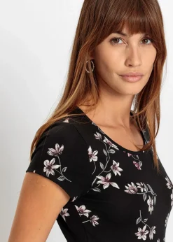 bonprix Kleider|Nachhaltigere Materialien^Jerseykleid aus Viskose-Mix schwarz geblümt