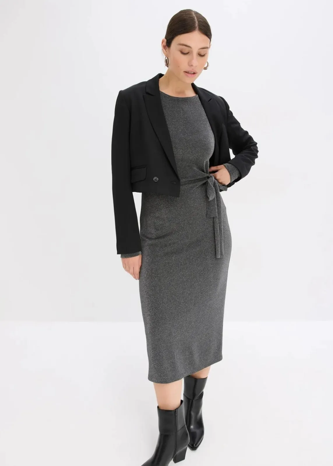 bonprix Bekleidung·Pullover & Strickjacken|Kleider^Jerseykleid aus Viskose-Mix anthrazit meliert